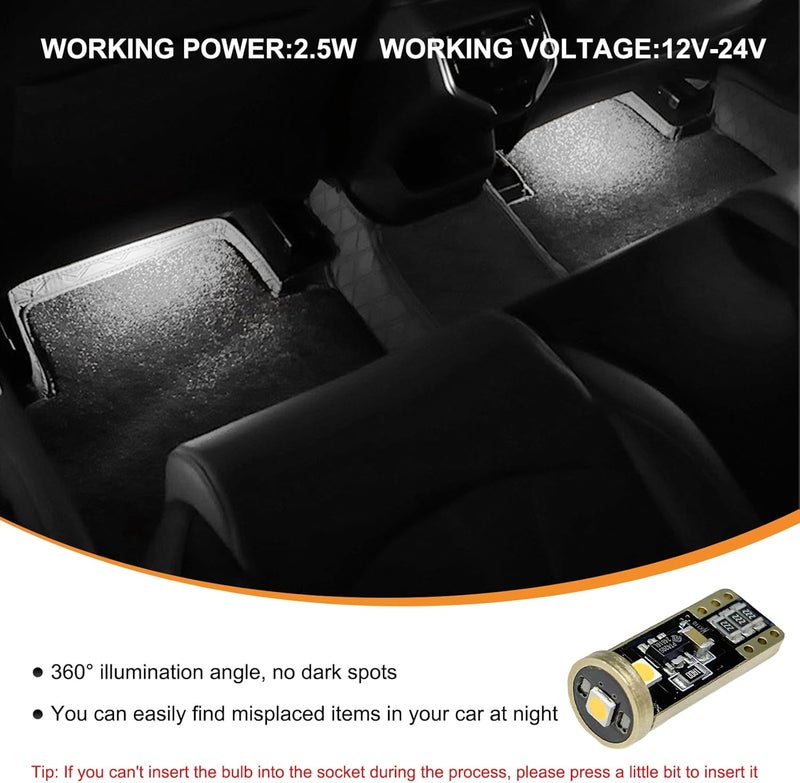 SHMZK 2PCS لمبة LED 194 6000K، خالية من أخطاء CANBUS T10 168 2825 W5W بديل لمبة LED، لمبة LED فائقة السطوع لداخل السيارة، ضوء سقف، ضوء لوحة الترخيص (أبيض) - Image 5